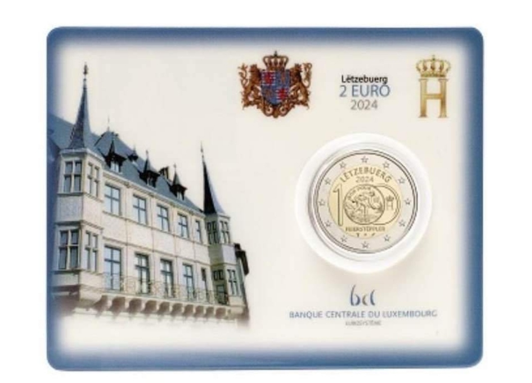 Luxemburg 2024 Blister - 2 Euro Münze "100. Jahrestag der Einführung der Franc-Münzen mit dem Feierstëppler“ 