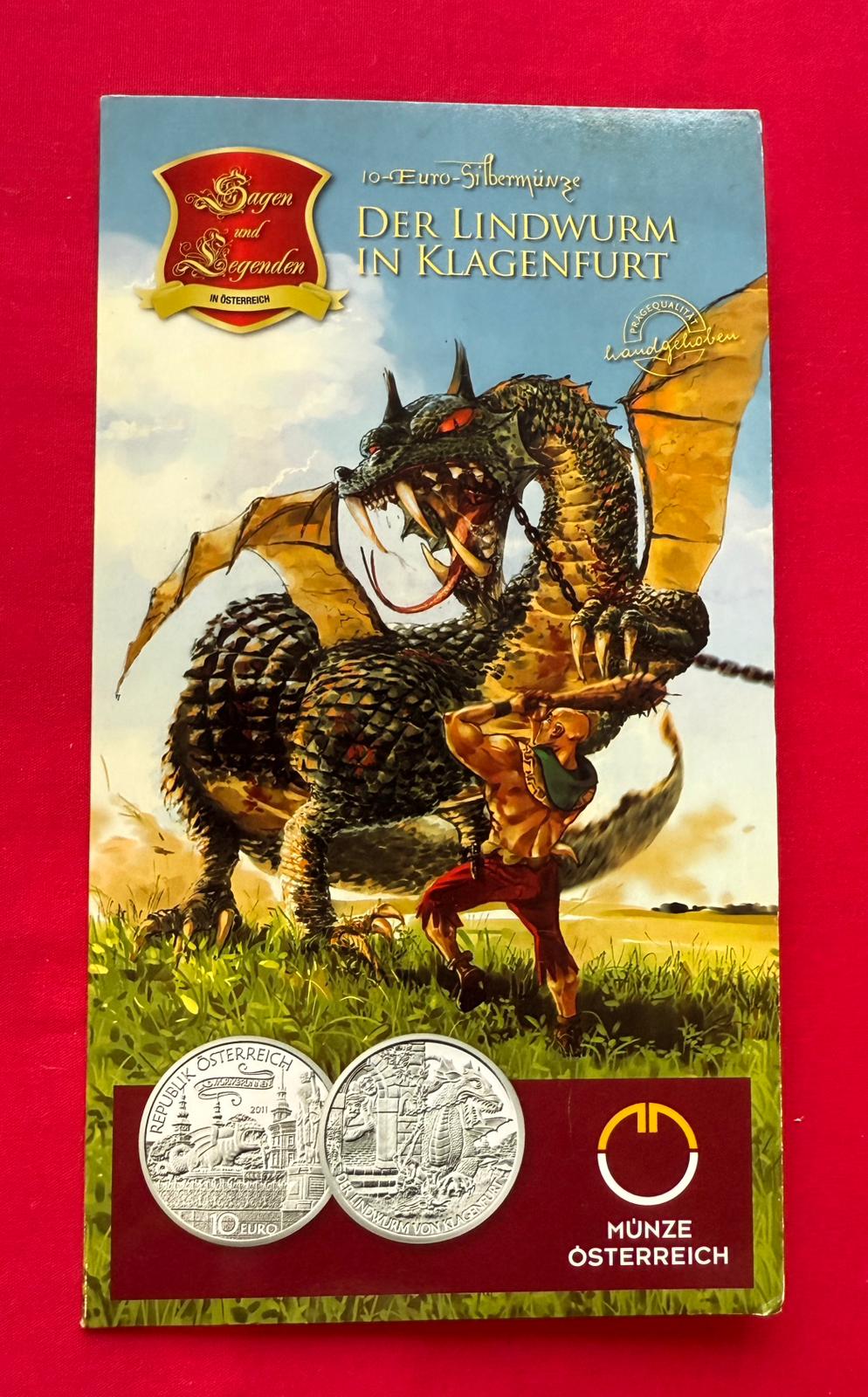 10 Euro Österreich 2011 - Der Lindenwurm in Klagenfurt - Serie Sagen und Legenden