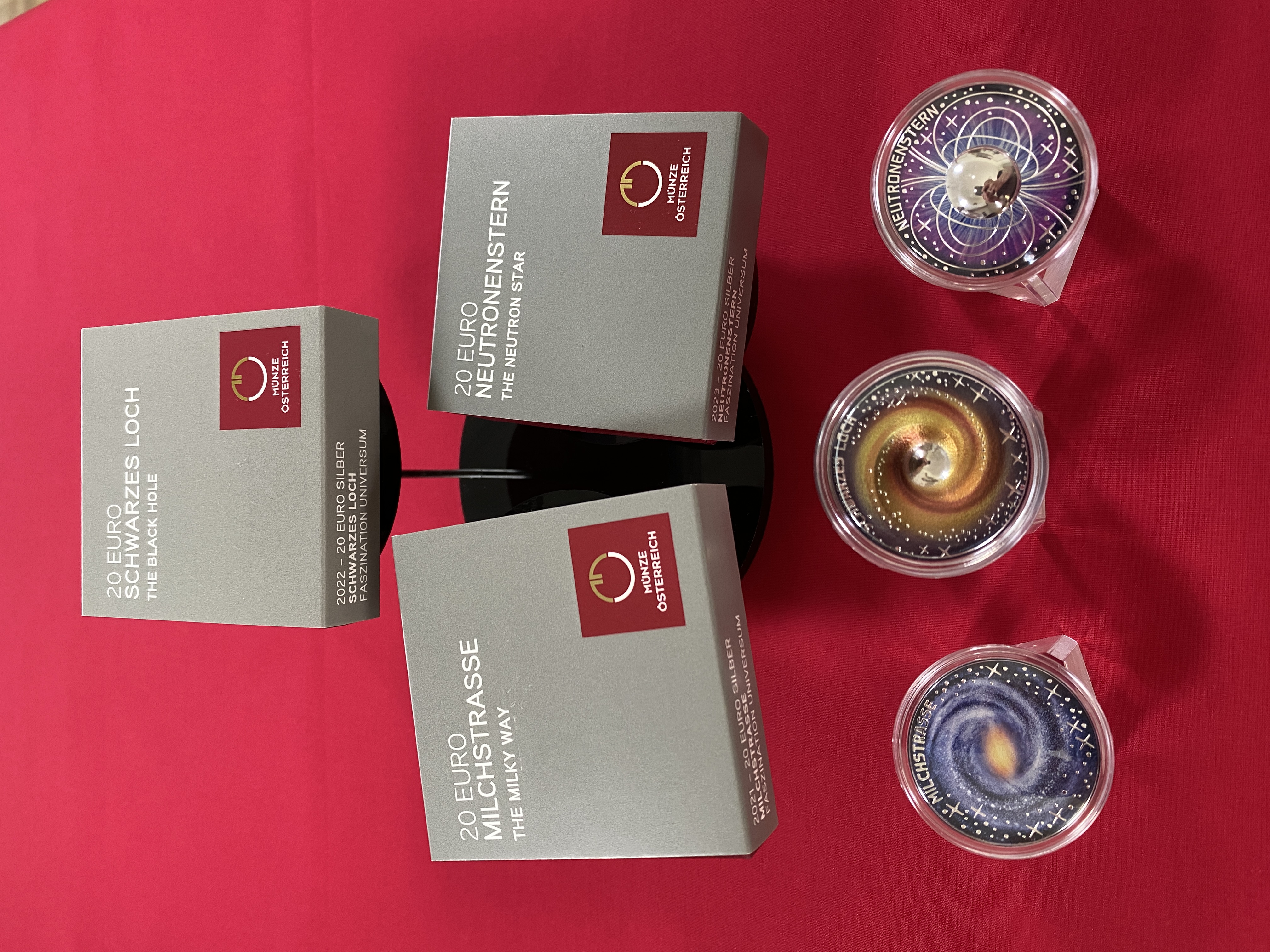 Serie Faszination Universum  - 3er Kombi 20€ Neutronenstern, Milchstraße und Schwarzes Loch - Polierte Platte