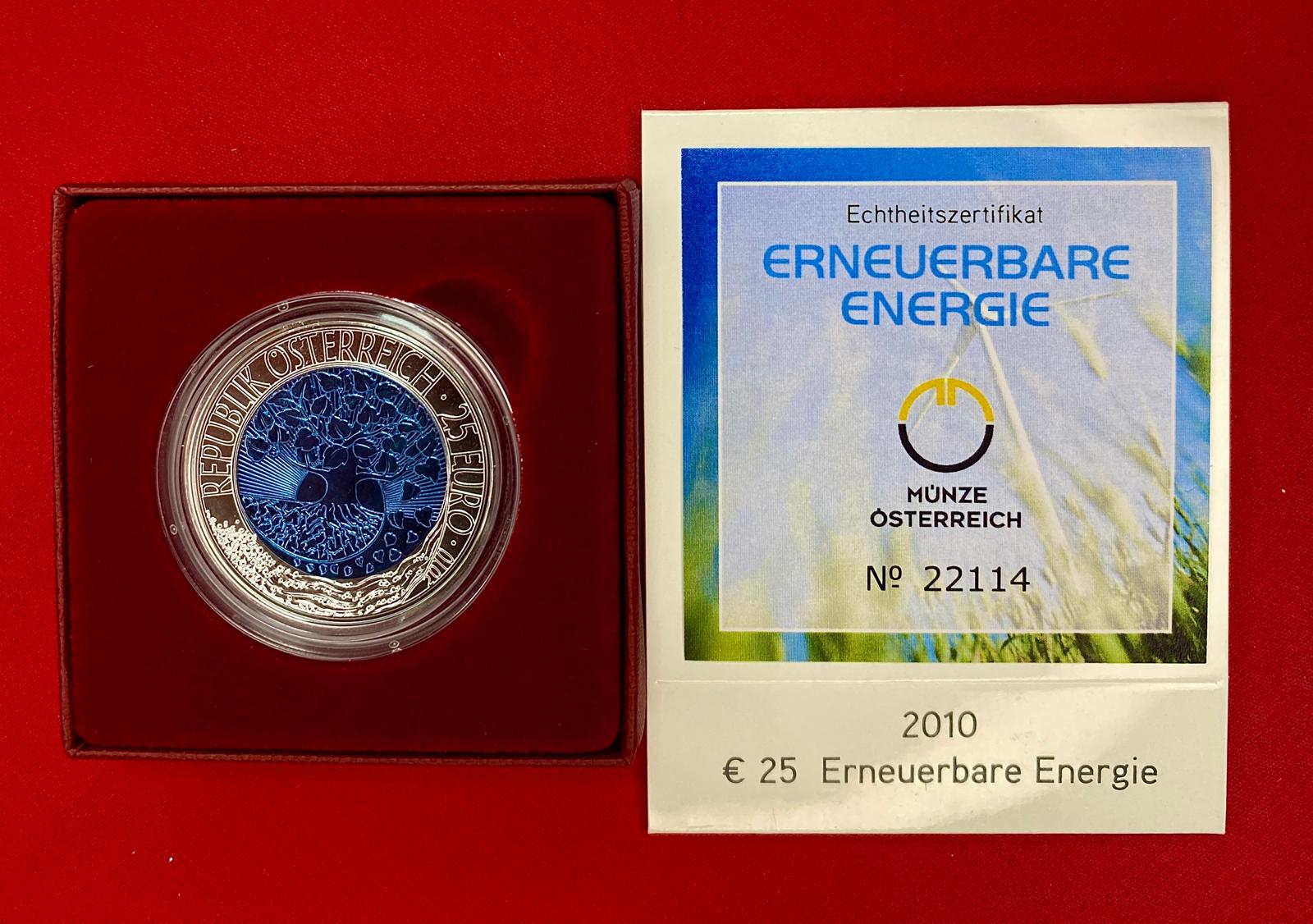Österreich 2010 - ERNEUERBARE ENERGIE - 25,00 Euro  Silber-Niob Münze