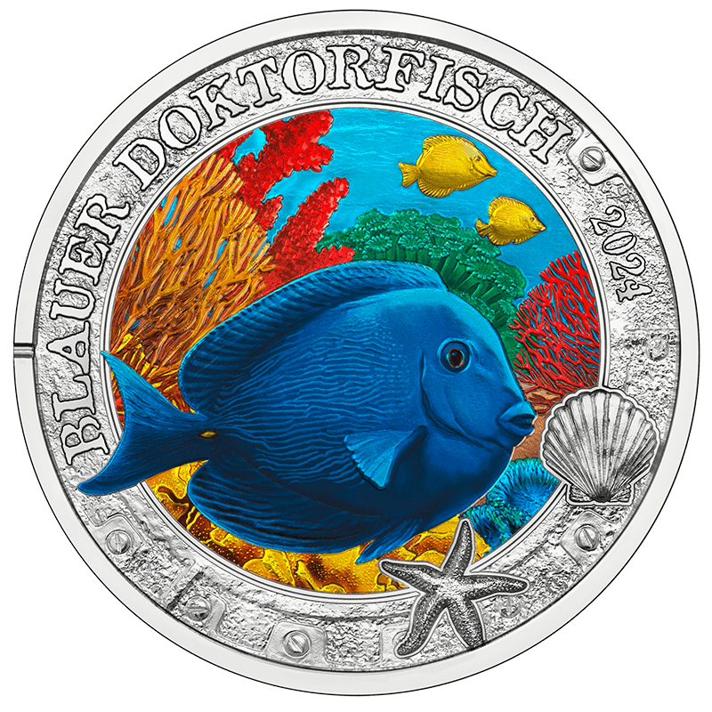Österreich 2024 - Blauer Doktorfisch - 3 Euro Serie Leuchtende Meereswelten