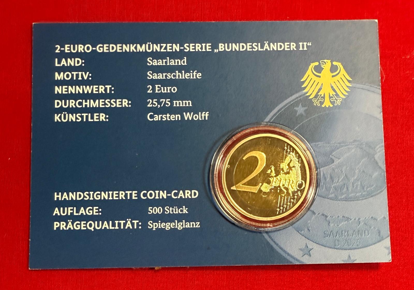 Deutschland 2025 "A" - 2 Euro Münze „Saarland" World Money Fair Edition