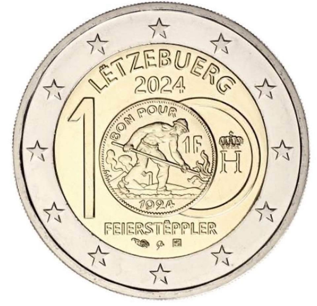 Luxemburg 2024 - 2 Euro Münze "100. Jahrestag der Einführung der Franc-Münzen mit dem Feierstëppler“ 