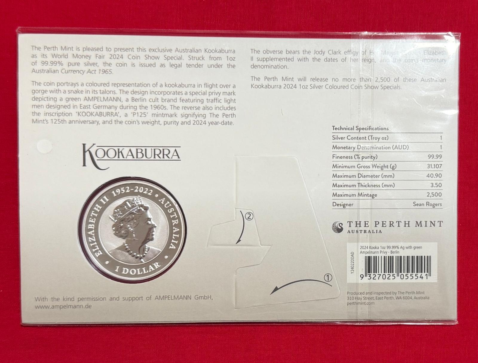 1 Unze Silber Kookaburra 2024 World Money Fair 