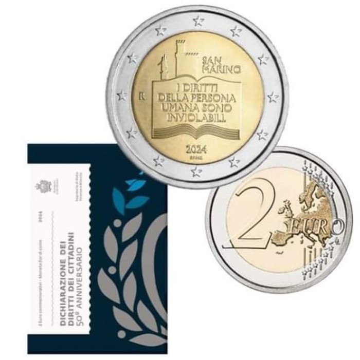 San Marino - 2 Euro Münze 50. Jahrestag der Erklärung der Bürgerrechte 2024 