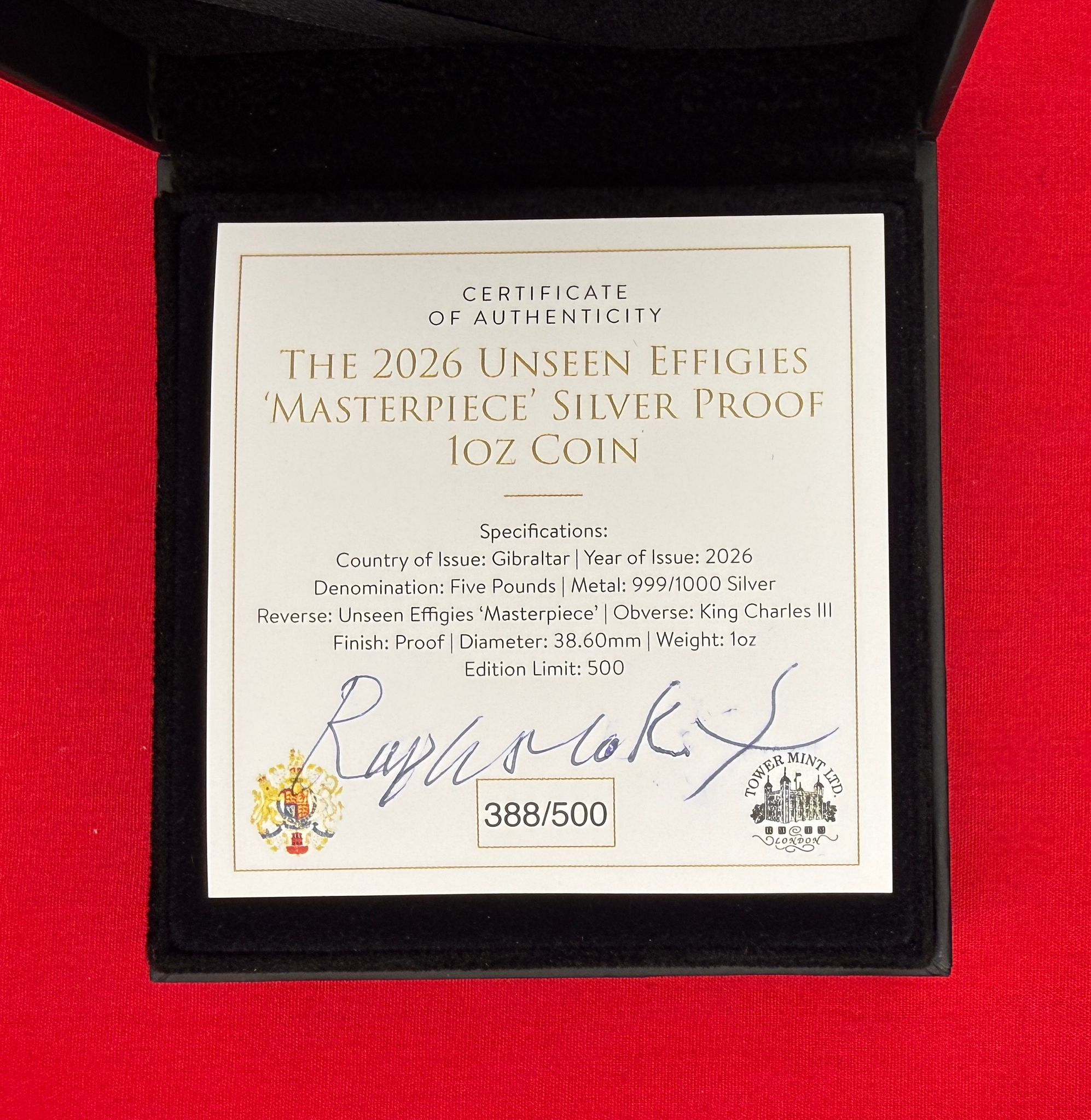 1 Unze Silber Queen Elisabeth II - Tower-Mint-London - World Money Fair 2026 mit Unterschrift vom Münzdesigner