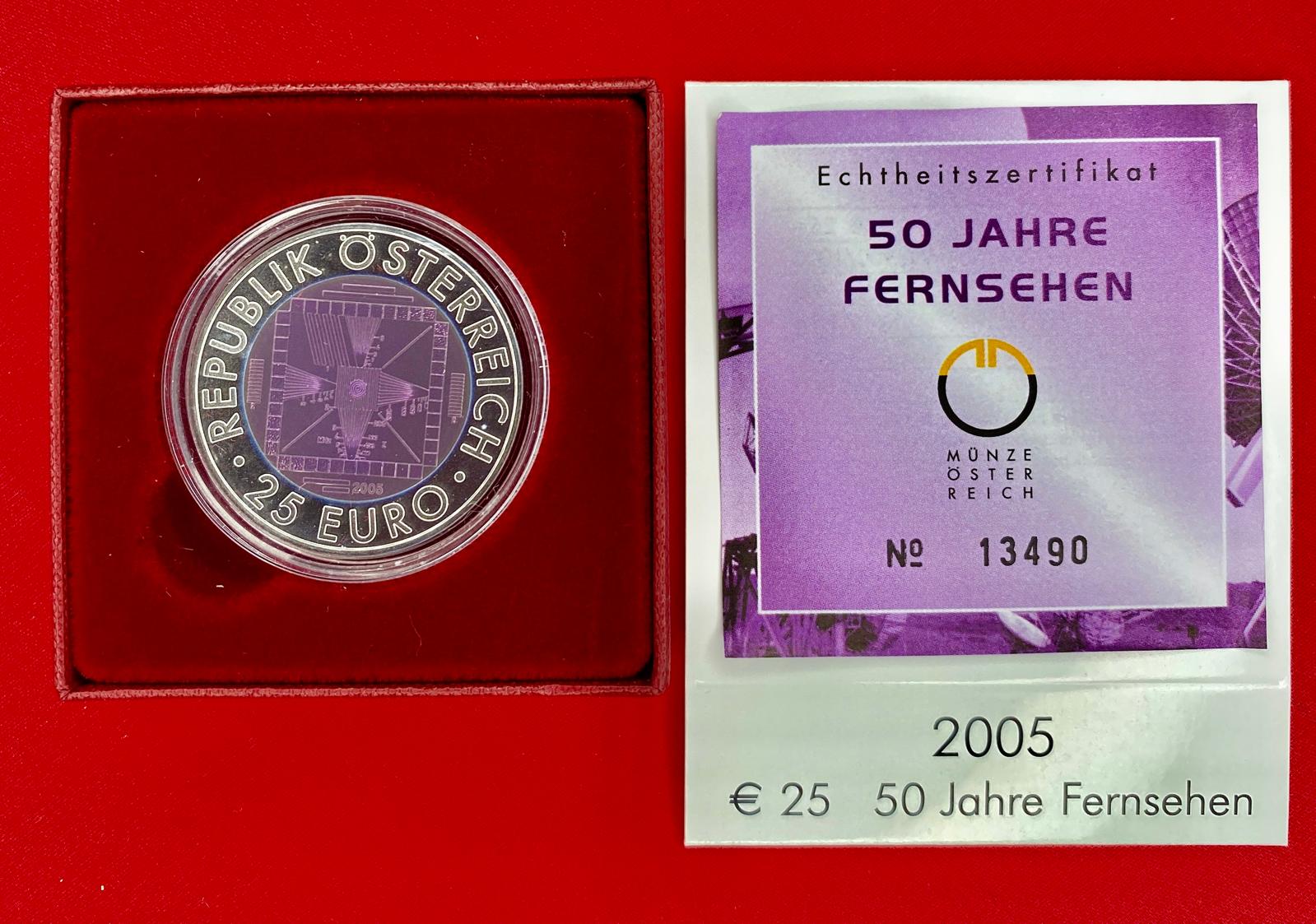 Österreich 2005 - 50 JAHRE FERNSEHEN - 25,00 Euro  Silber-Niob Münze