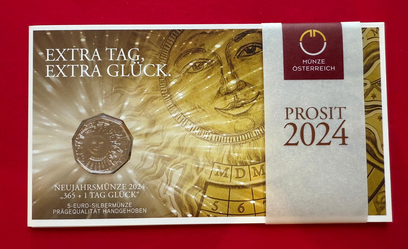 5 Euro Österreich 2023 - Neujahrsmünze 2024 - 365 + 1 Tag Glück