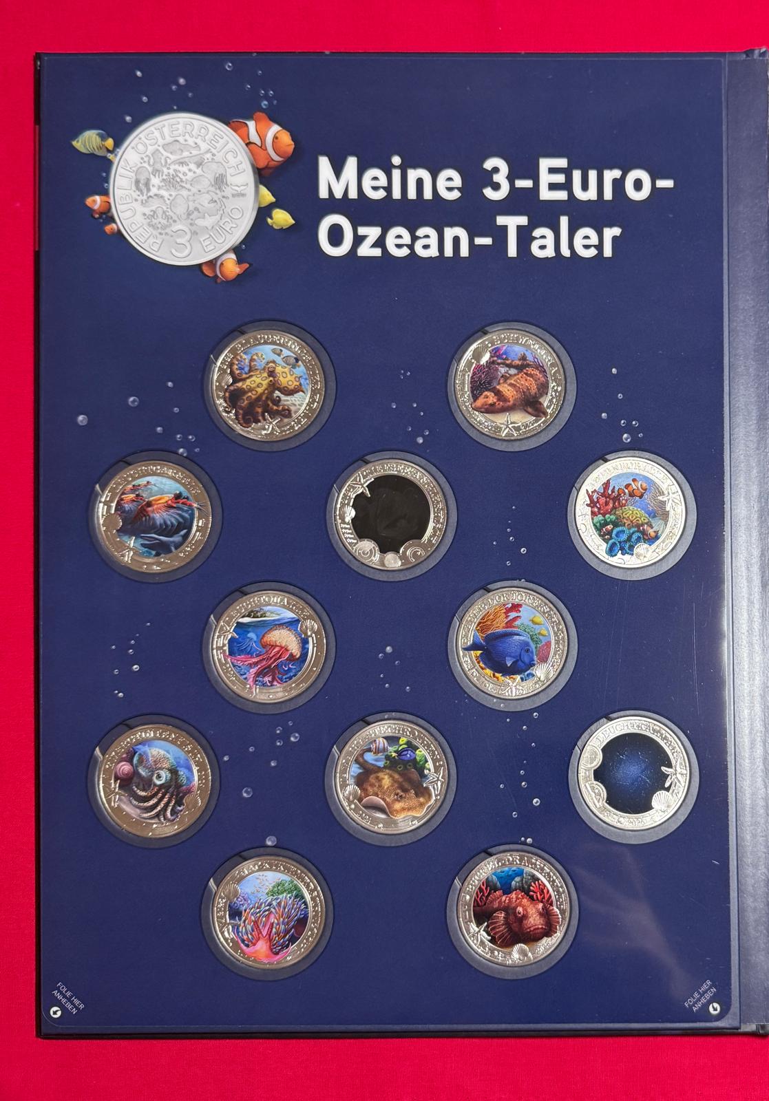 Sammelalbum inklusive aller 12 Münzen - 3€ Münzen Serie "Leuchtende Meereswelten"