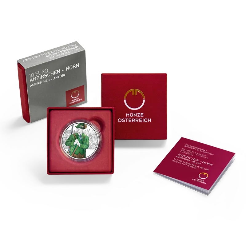 Anpirschen - Horn 2026 - 10 Euro Silbermünze aus der Serie „gschneizt & kampelt“