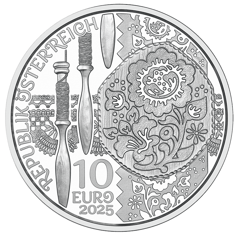 Aufdirndln - Leinen 2025 - 10 Euro Silbermünze aus der Serie „gschneizt & kampelt“