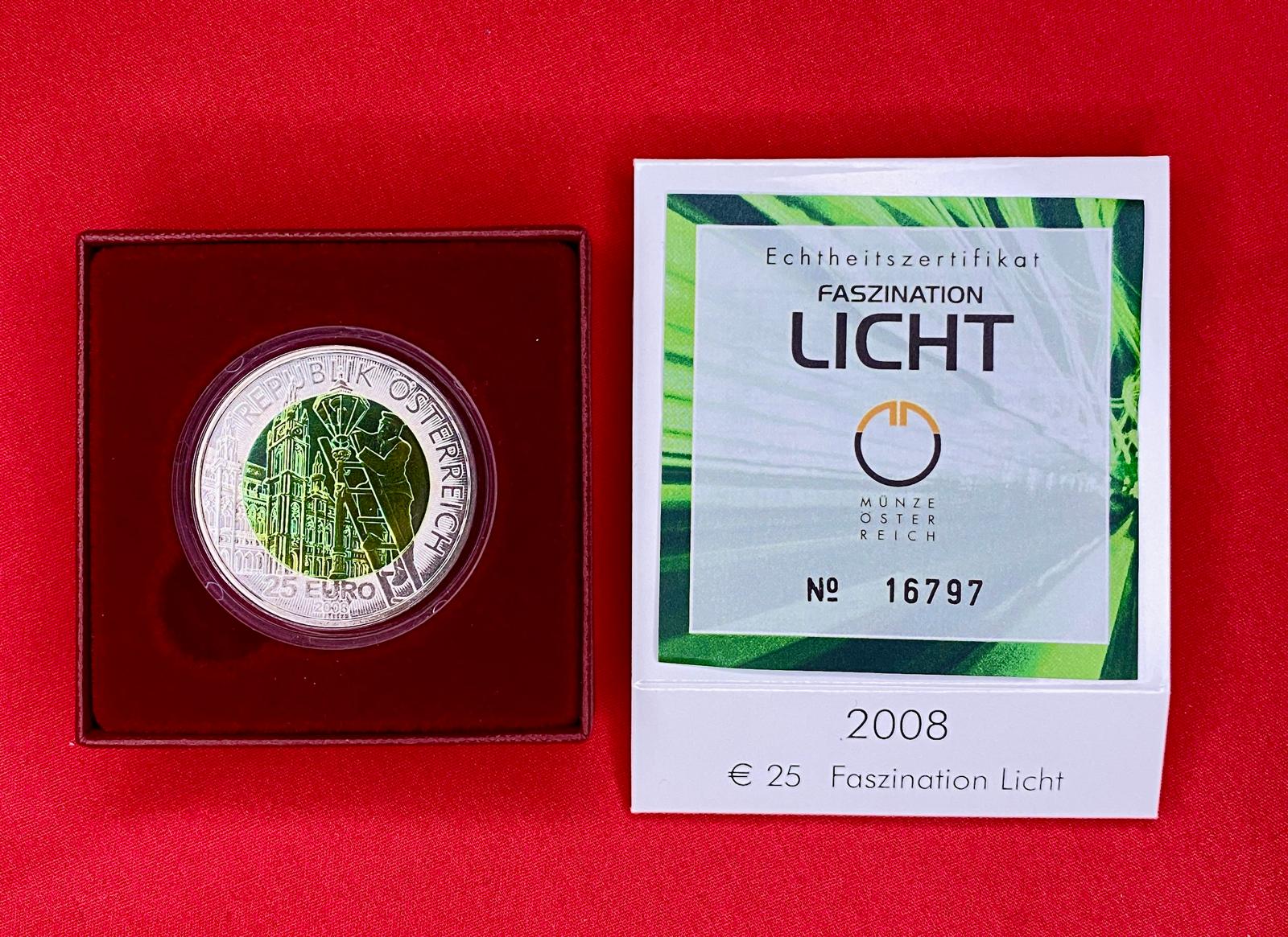 Österreich 2008 - FASZINATION LICHT - 25,00 Euro  Silber-Niob Münze