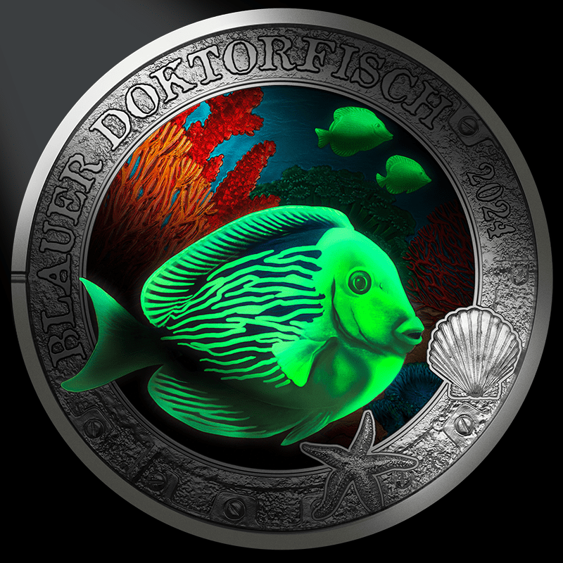 Österreich 2024 - Blauer Doktorfisch - 3 Euro Serie Leuchtende Meereswelten