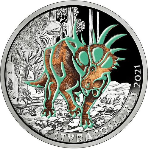 Österreich 2021 - Styracosaurus - 3 Euro Serie Dino-Taler