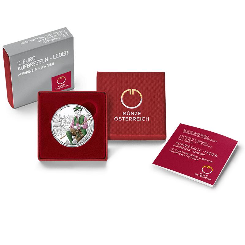 Aufbrezeln – Leder 2025 - 10 Euro Silbermünze aus der Serie „gschneizt & kampelt“