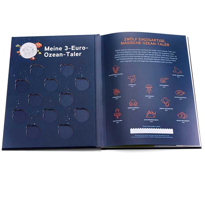 Sammelalbum 2022 inkl. UV Taschenlampe -  3 € Münzen Serie "Leuchtende Meereswelten"